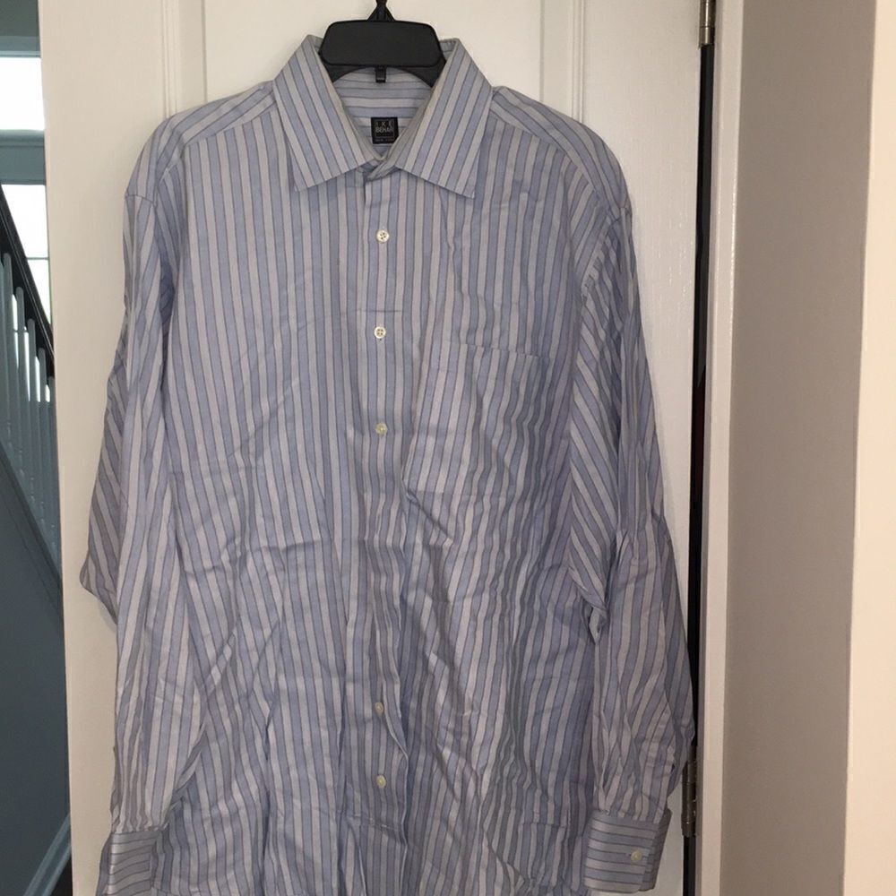 Ike behar New York two Blue stripe dress shirt L